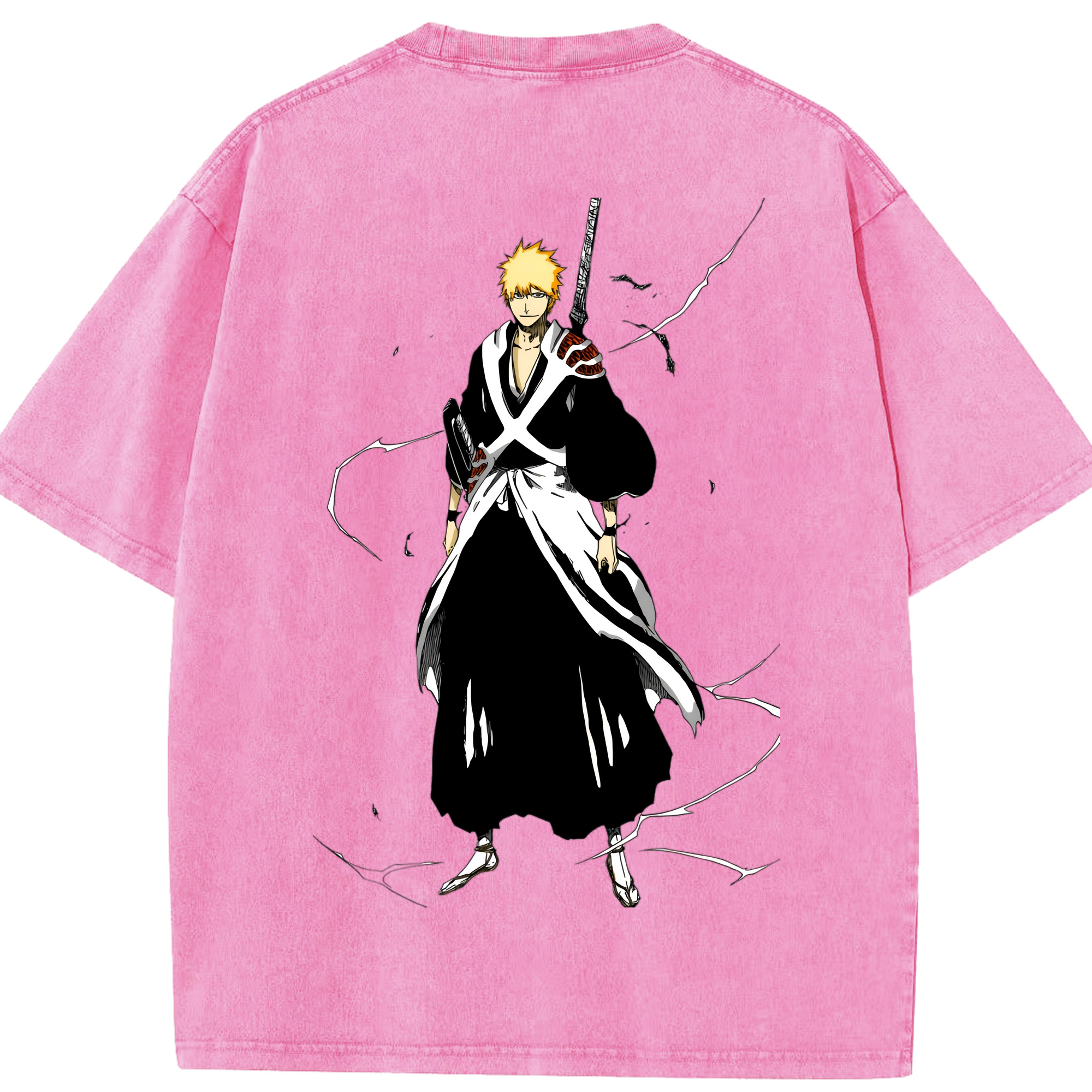 （画像用） ブリーチ 黒崎一護（くろさき いちご）BLEACH Kurosaki Ichigo 綿100% ヴィンテージ風 半袖Tシャツ（背面プリント）